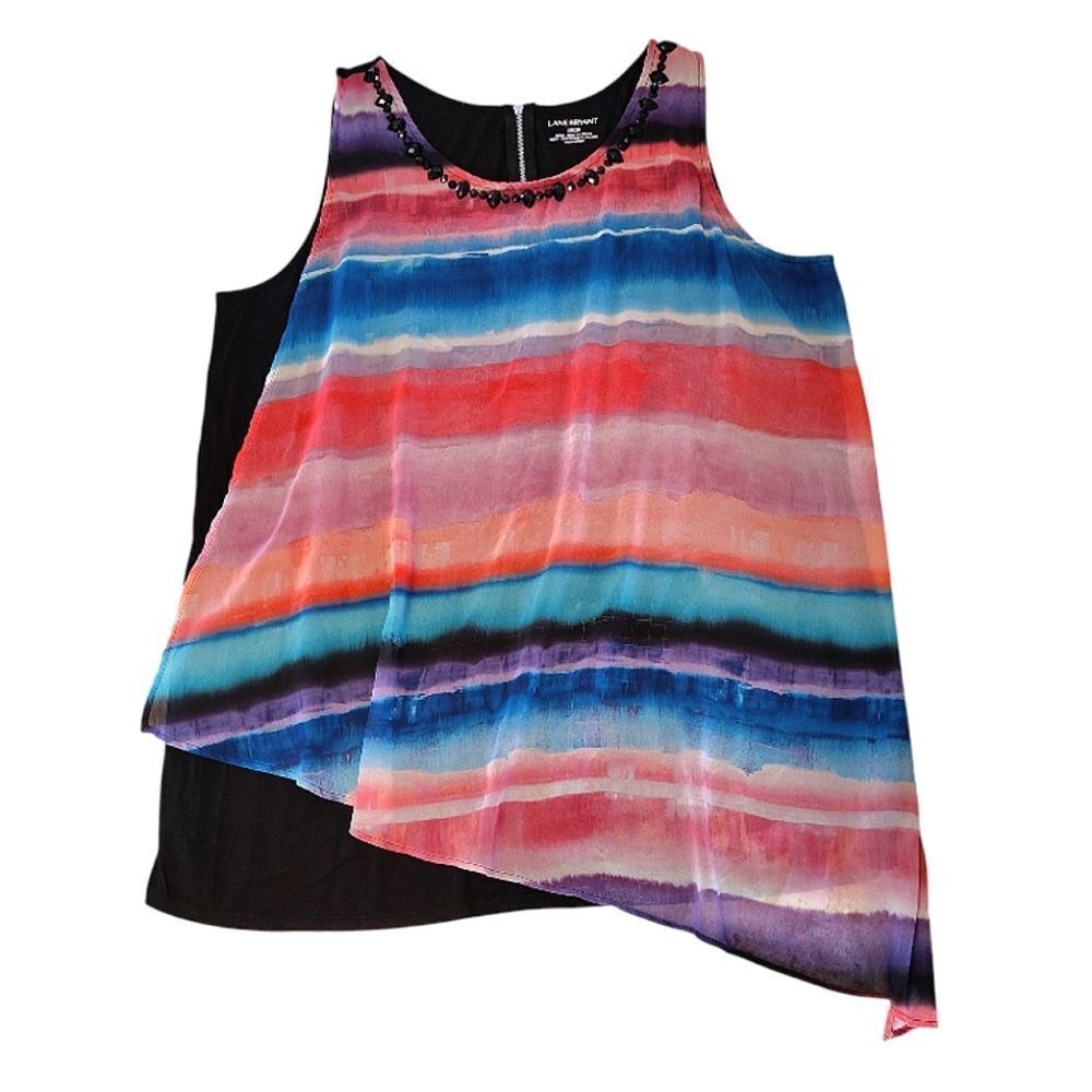 Y2K Lane Bryant Black Colorful Watercolor Embellished Tank Plussize‎ 18/ 20